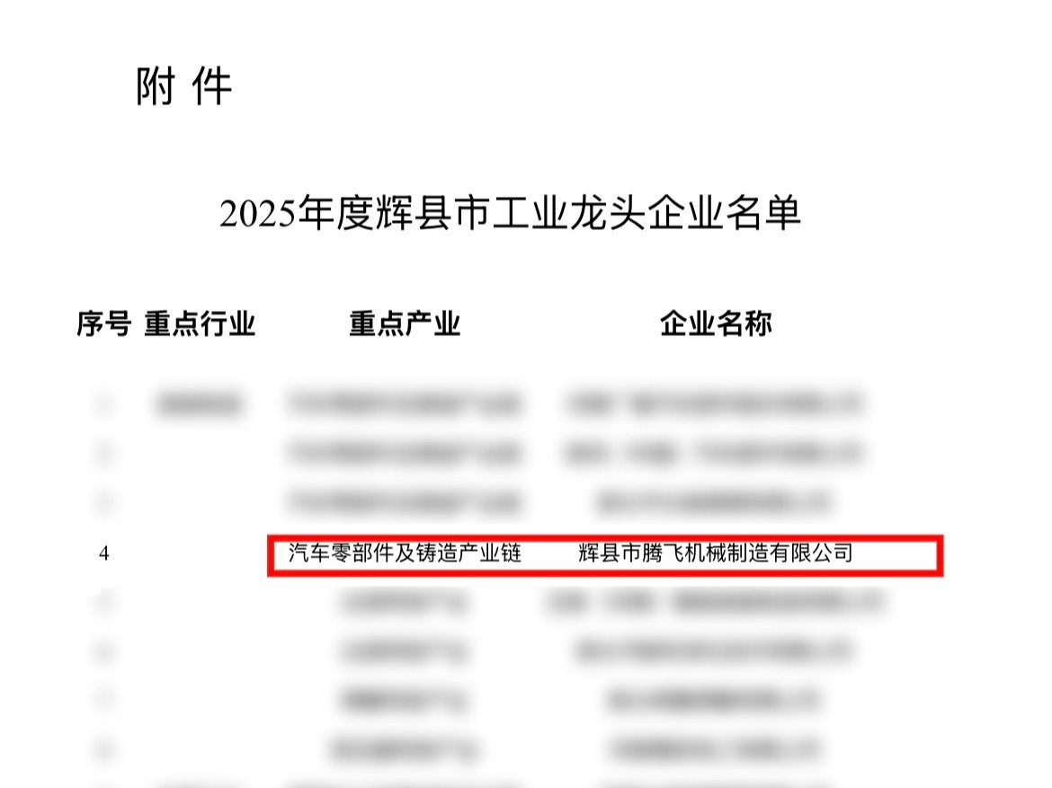 大型铸钢厂-腾飞铸钢喜报频发！——荣获辉县市龙头企业荣誉